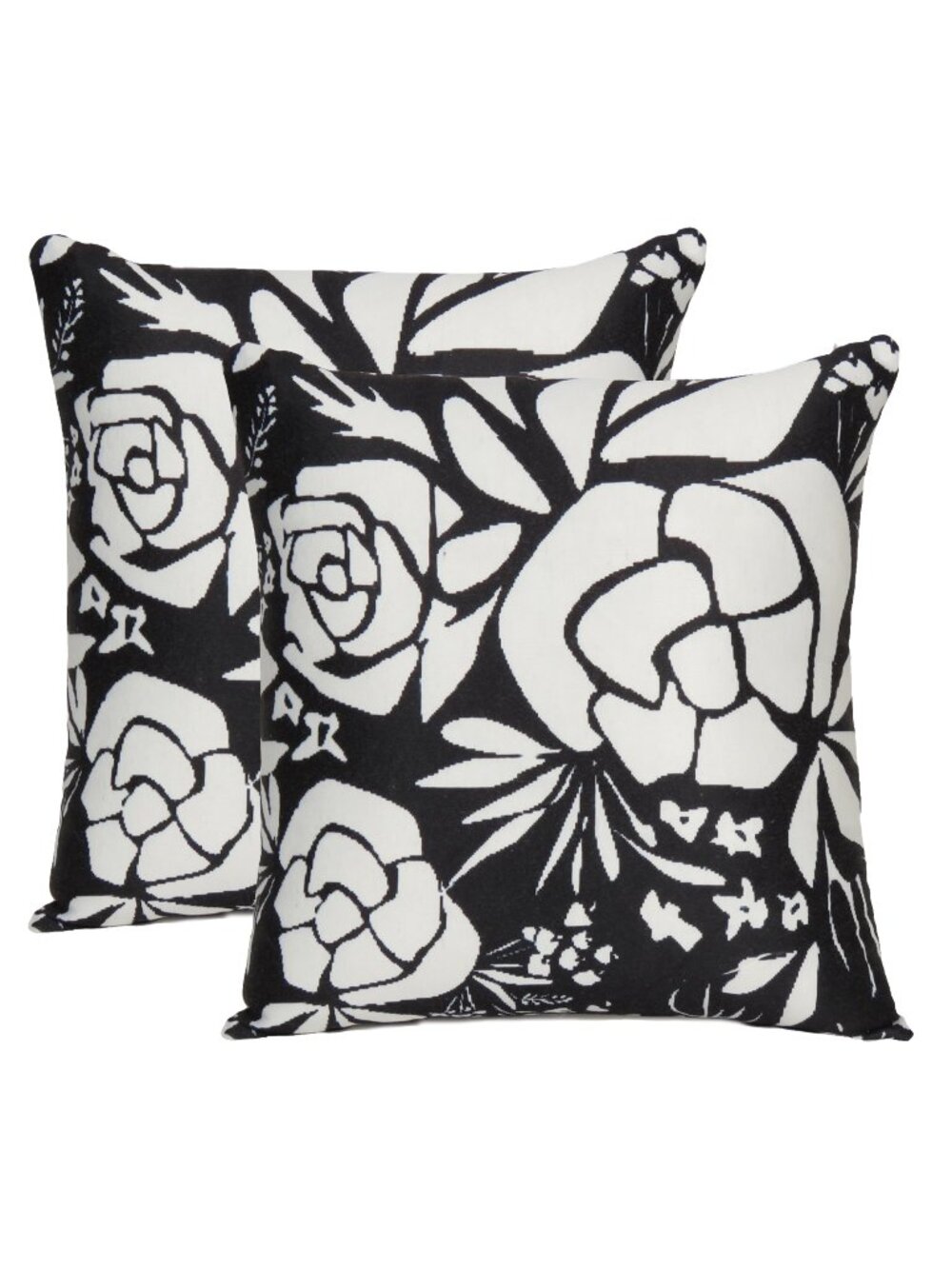 Oussum White Black Floral Printed Cotton Cushion Cover Boho Pillow Case Set Of 2